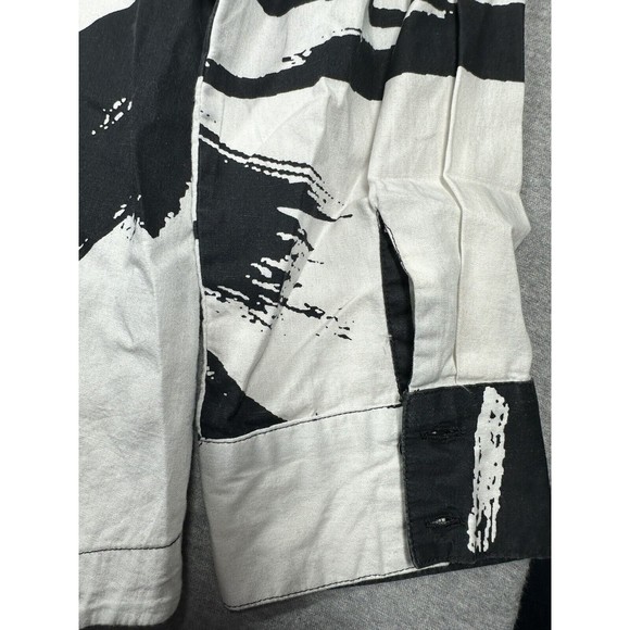 Ming Wang White Black And White Button Down Shirt Blouse Abstract Medium‎ - Picture 10 of 10